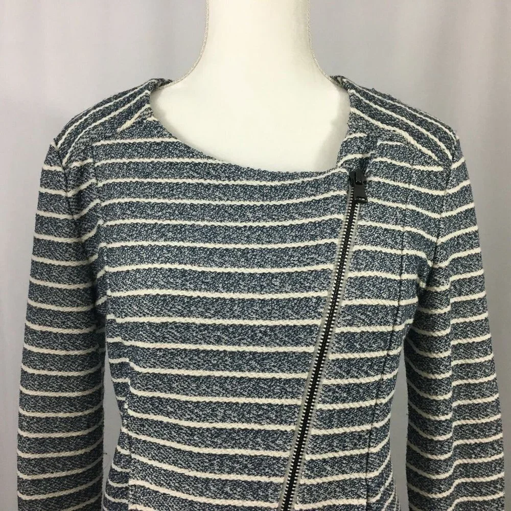 Lou & Grey Striped Blue White‎ Career Sweater W Asymmetrical Zipper Size Small